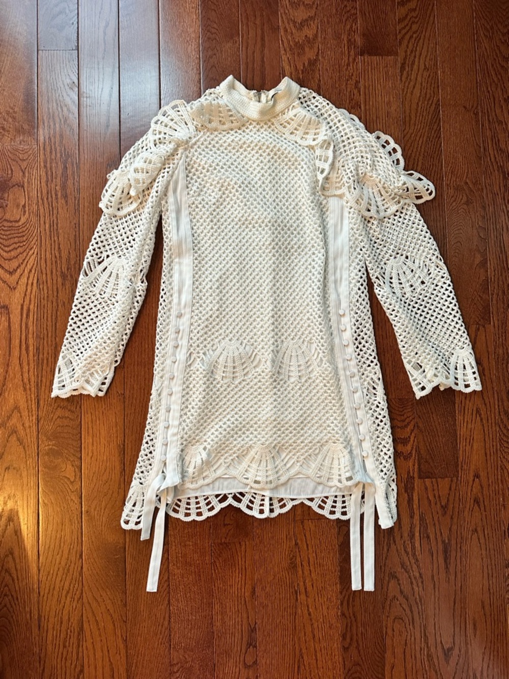 Self-Portrait Ivory Crochet Mini Dress with Lace Detail
